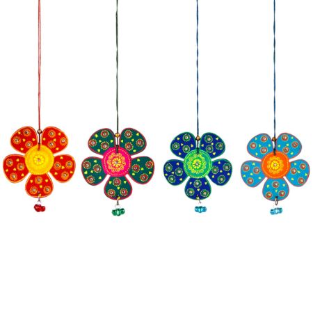 Handmade Wooden Flower Christmas Hanging - Red-Yellow, Green-Pink, Blue-Green, Sky Blue-Orange